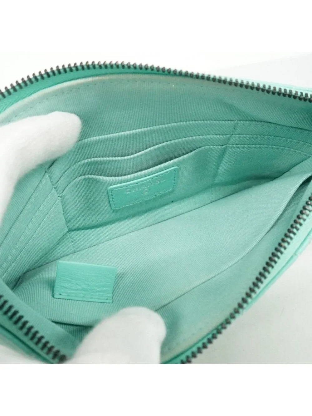 Chanel Pouch Quilted Lambskin Emerald Green